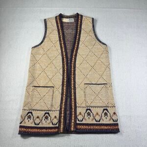 Vintage 70's Sabra by Wintuk leeveless Cardigan Open Sweater Vest Southwestern